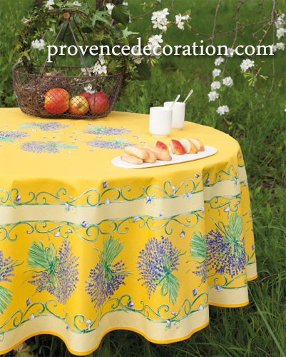 French Round Tablecloth coated or cotton Lavender yellow - Click Image to Close
